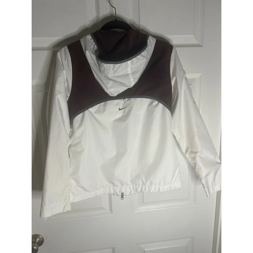 Nike Womens Hooded Windbreaker Jacket White Burgundy Mesh Lined Size M